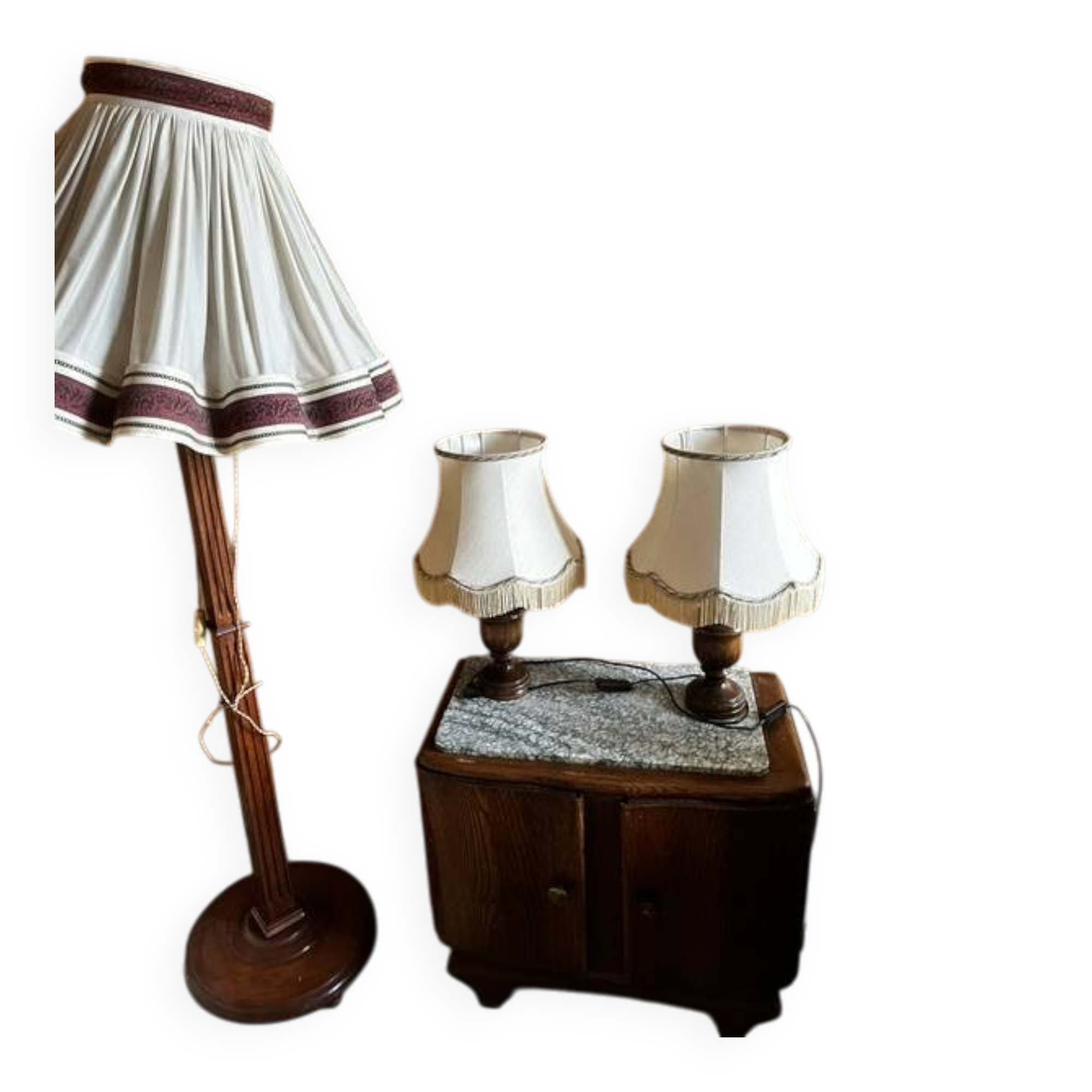 Pair of vintage turned wooden table or bedside lamps.