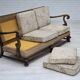 1960s, Danish 3-seater sofa, beige/brown furniture fabric, carved oak wood.