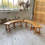 Set of round table and 4 rounded benches, 1950