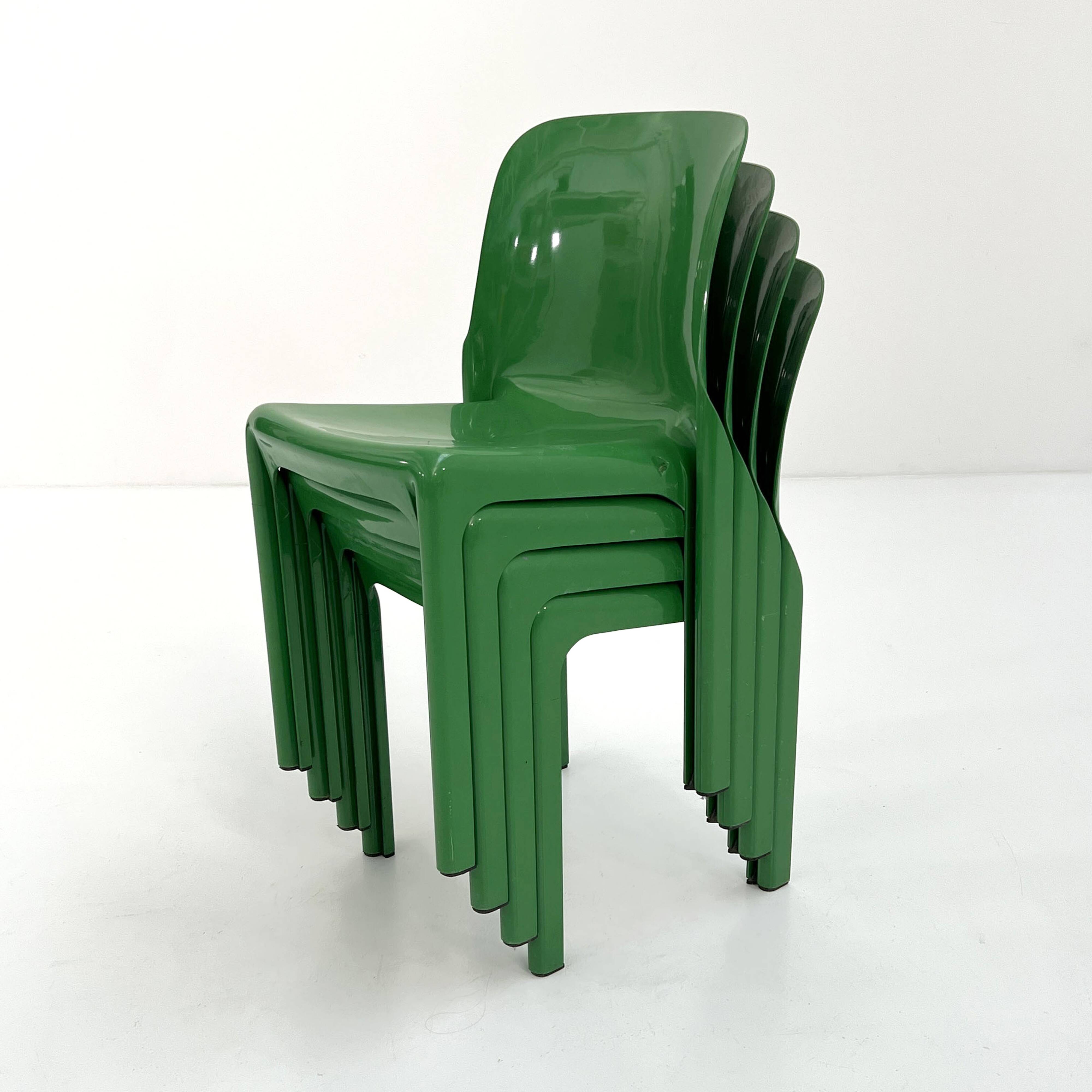 Set of 4 green Selene chairs by Vico Magistretti for Artemide, 1970