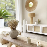 Minimalist raffia bedside table lamp