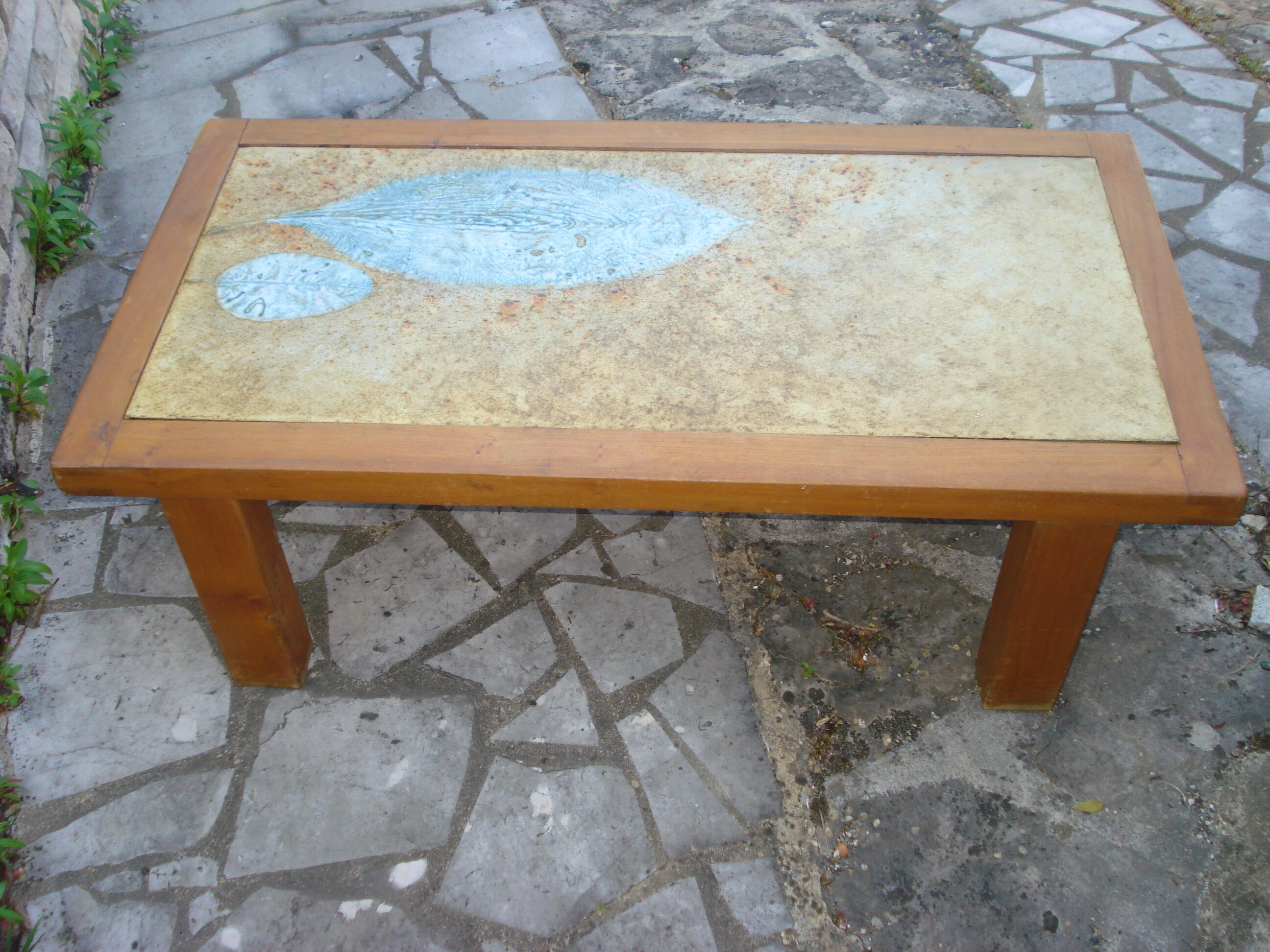 Coffee table with plate enamelled ceramic Les 2 Potiers, 1960