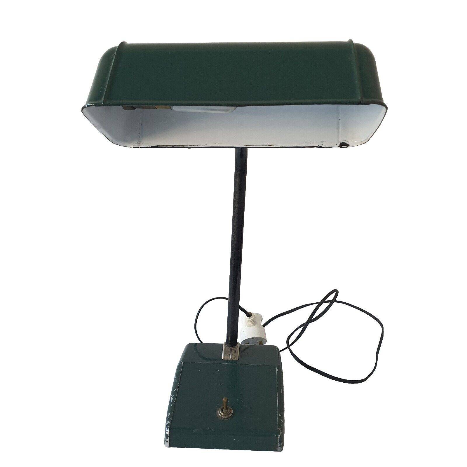 Old Vintage Functional Art Deco Green Enameled Industrial Desk Lamp