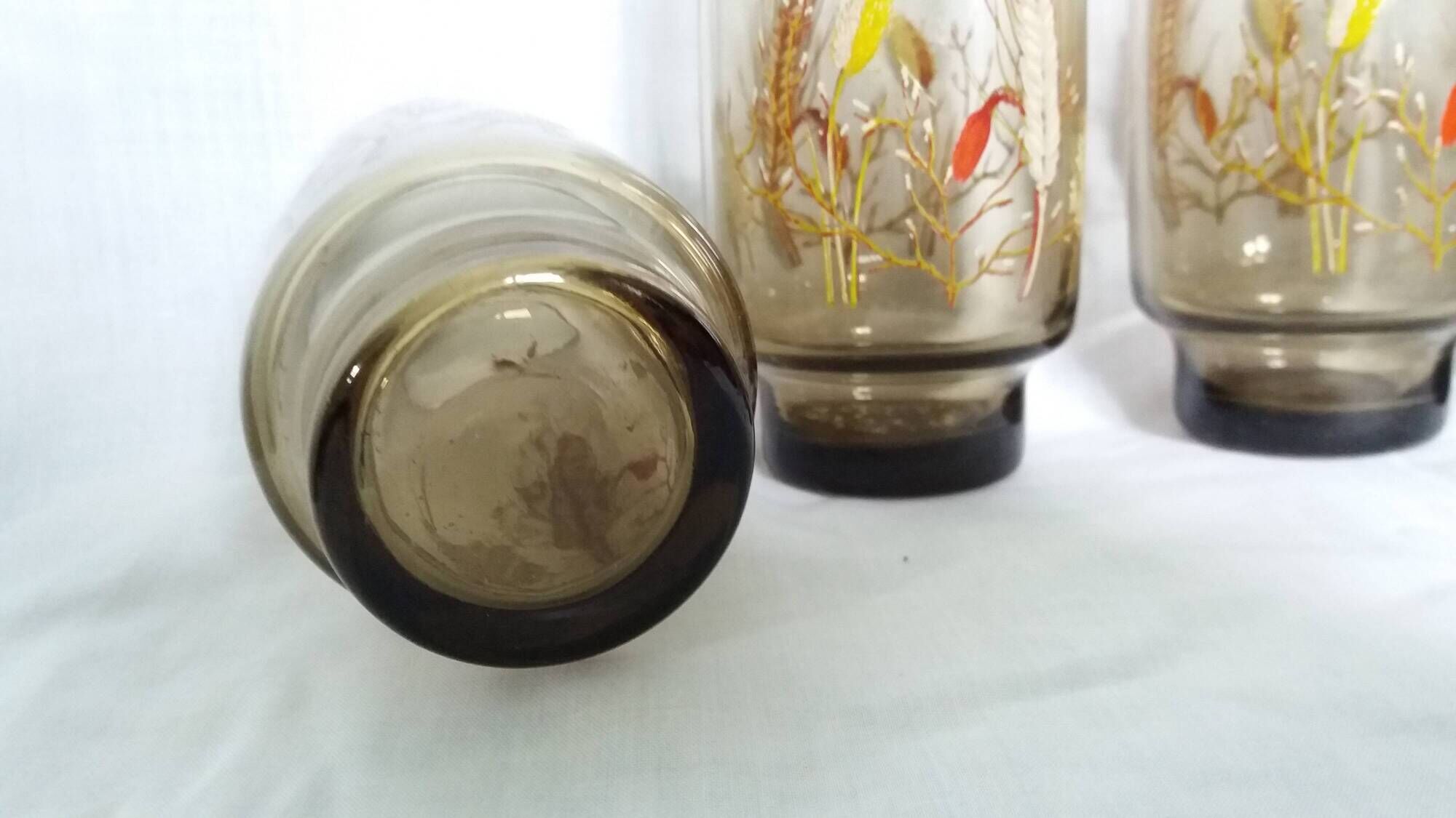 Verres Luminarc Tivoli set of 8, large amber glasses with a grass motif.
