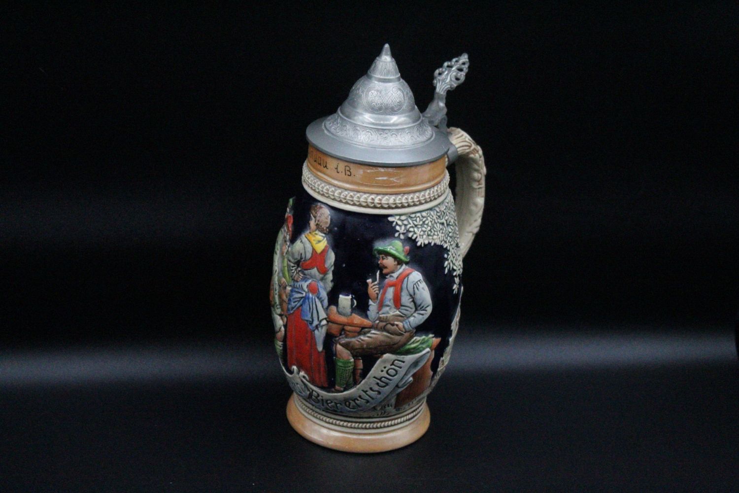 West Germany beer stein mug with lid vintage marzi remy, middle century modern mcm drinkware