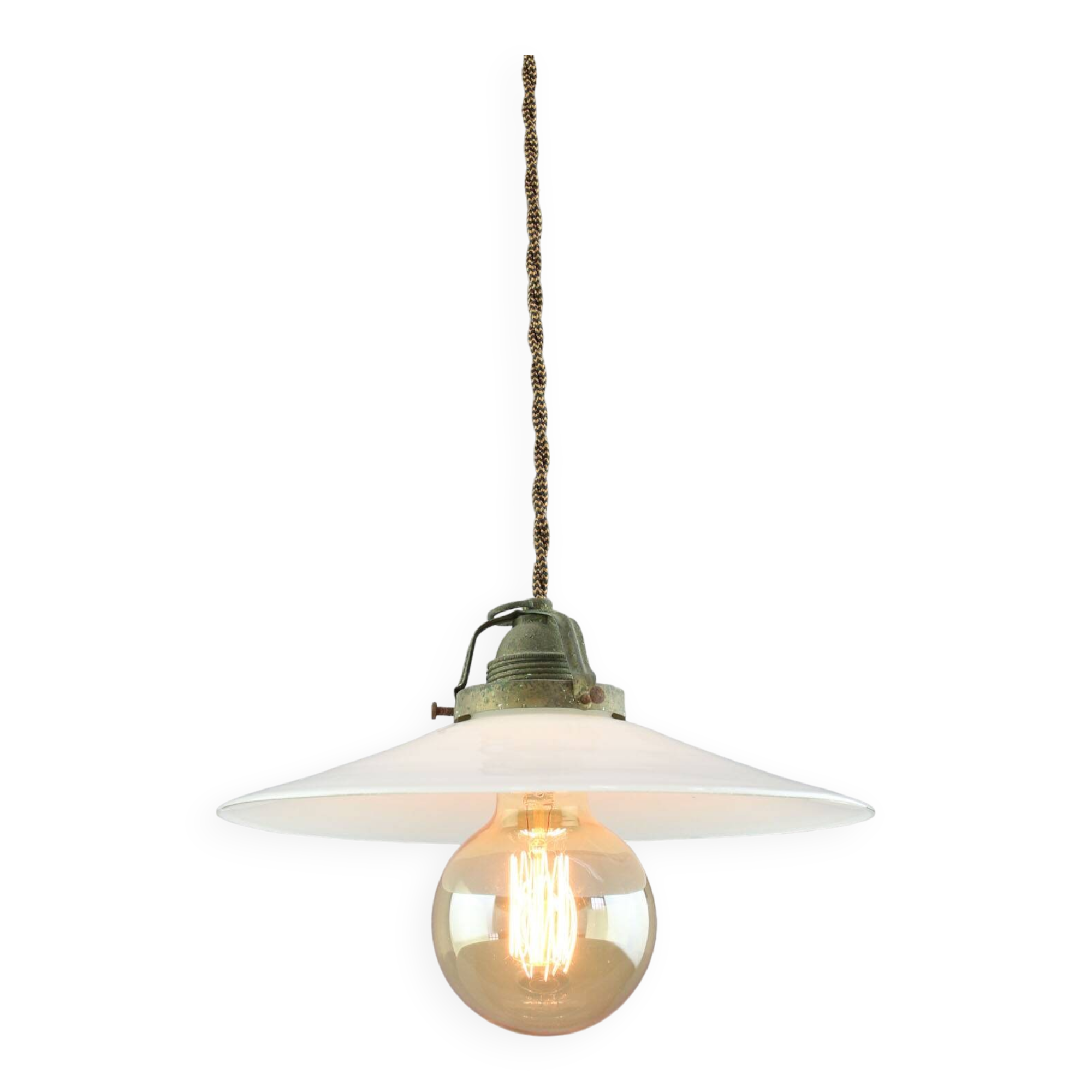 Mid-Century Italian Ceramic and Brass Pendant Lamp