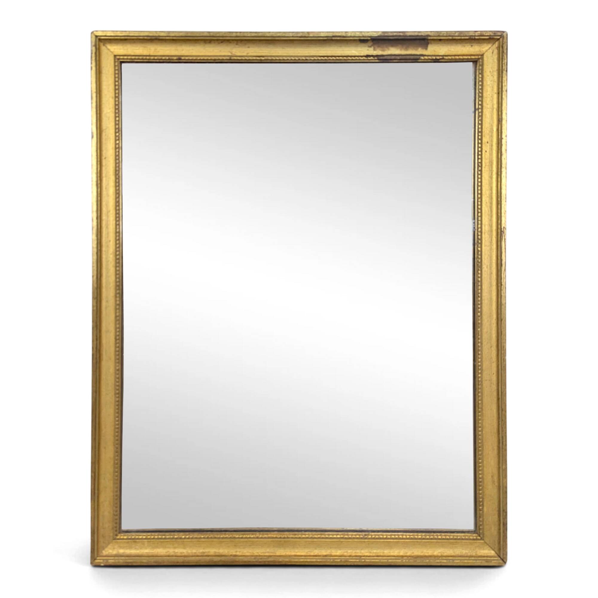 Rectangular mirror with a gold wooden frame.