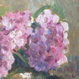 Old oil painting of hydrangeas