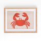 Collage on old paper, illustration of a red crab signed Eawy