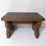 Old small bench in solid oak wood vintage step stool