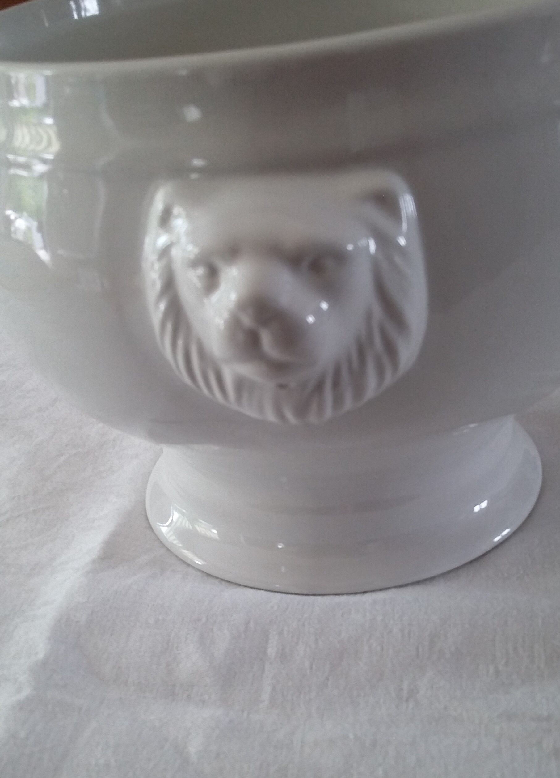 White porcelain soup with lions head