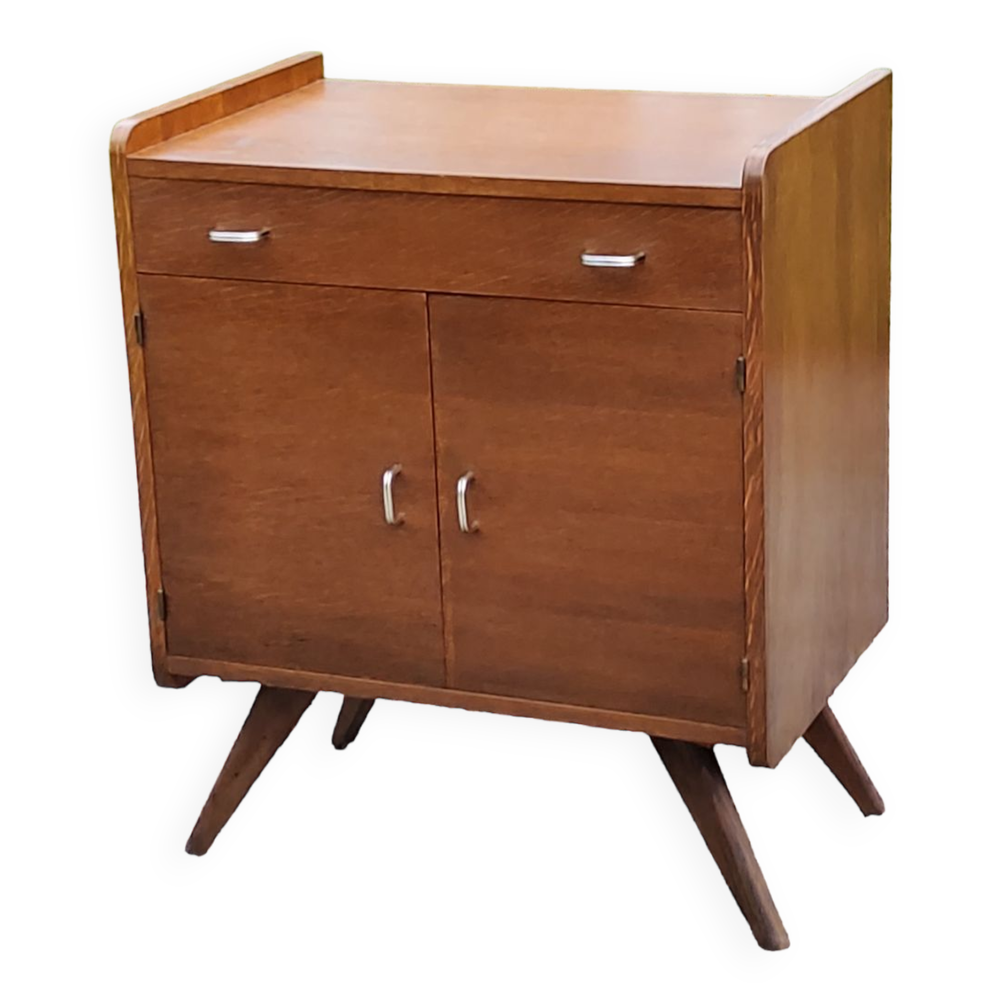 Vintage oak chest of drawers feet compass and fins of the 50s 2 doors 1 drawer