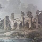 Old Color Lithograph “Roman Aqueduct Fréjus” + Black Wood Frame #A686