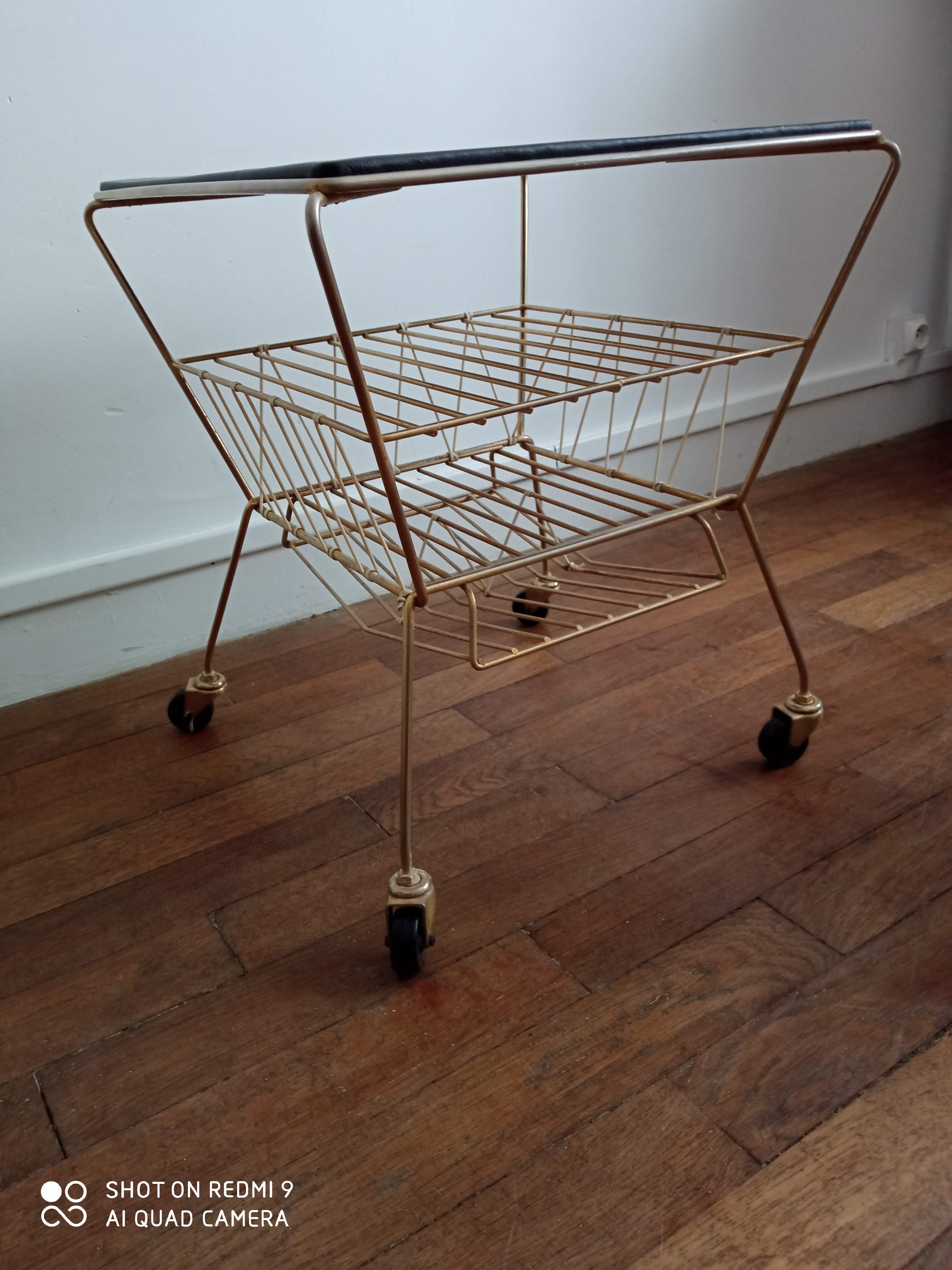 1960s metal dore and scoubidou side table