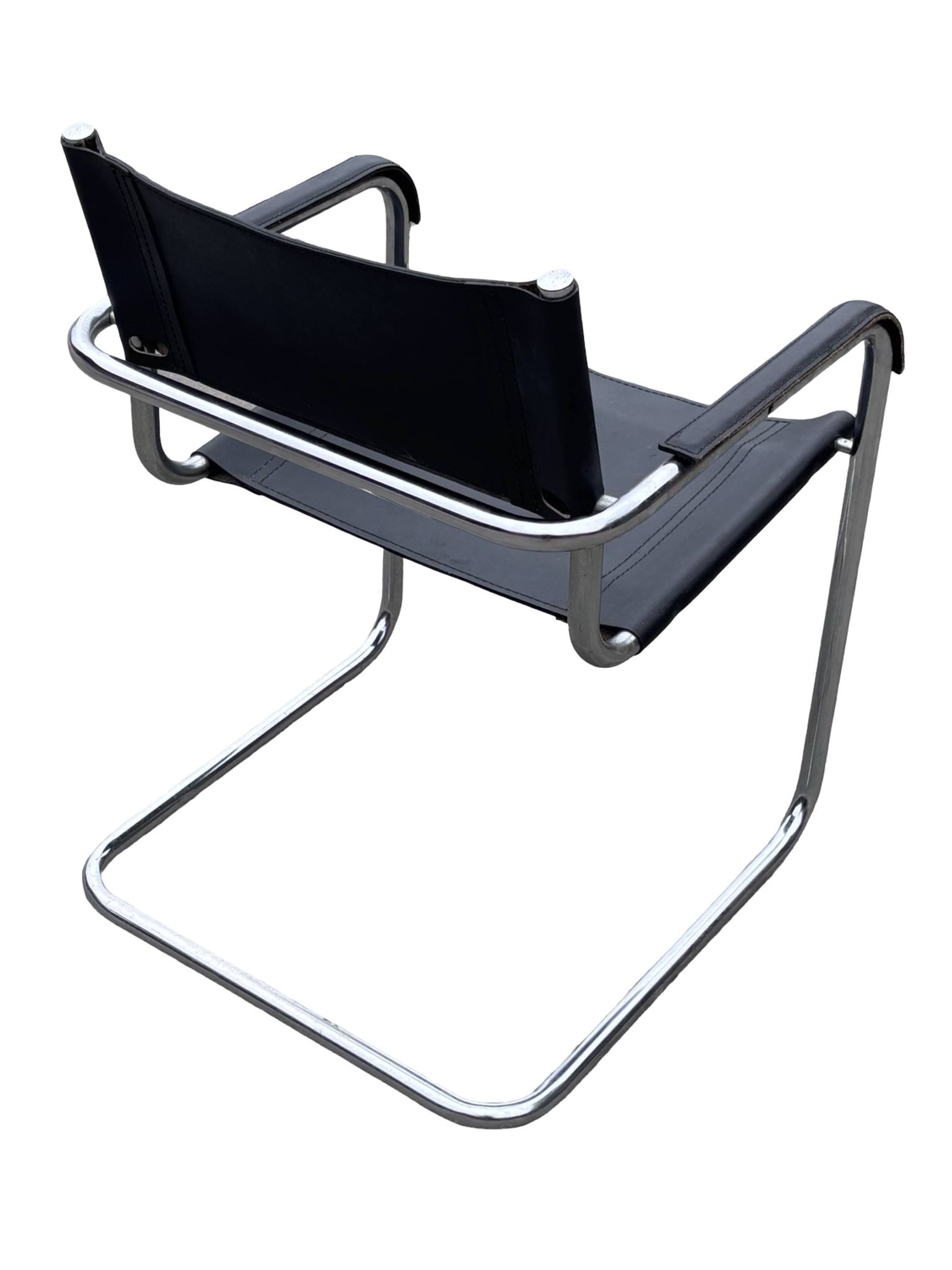 Set of 4 bauhaus cantilever chairs black leather and chrome design 80's