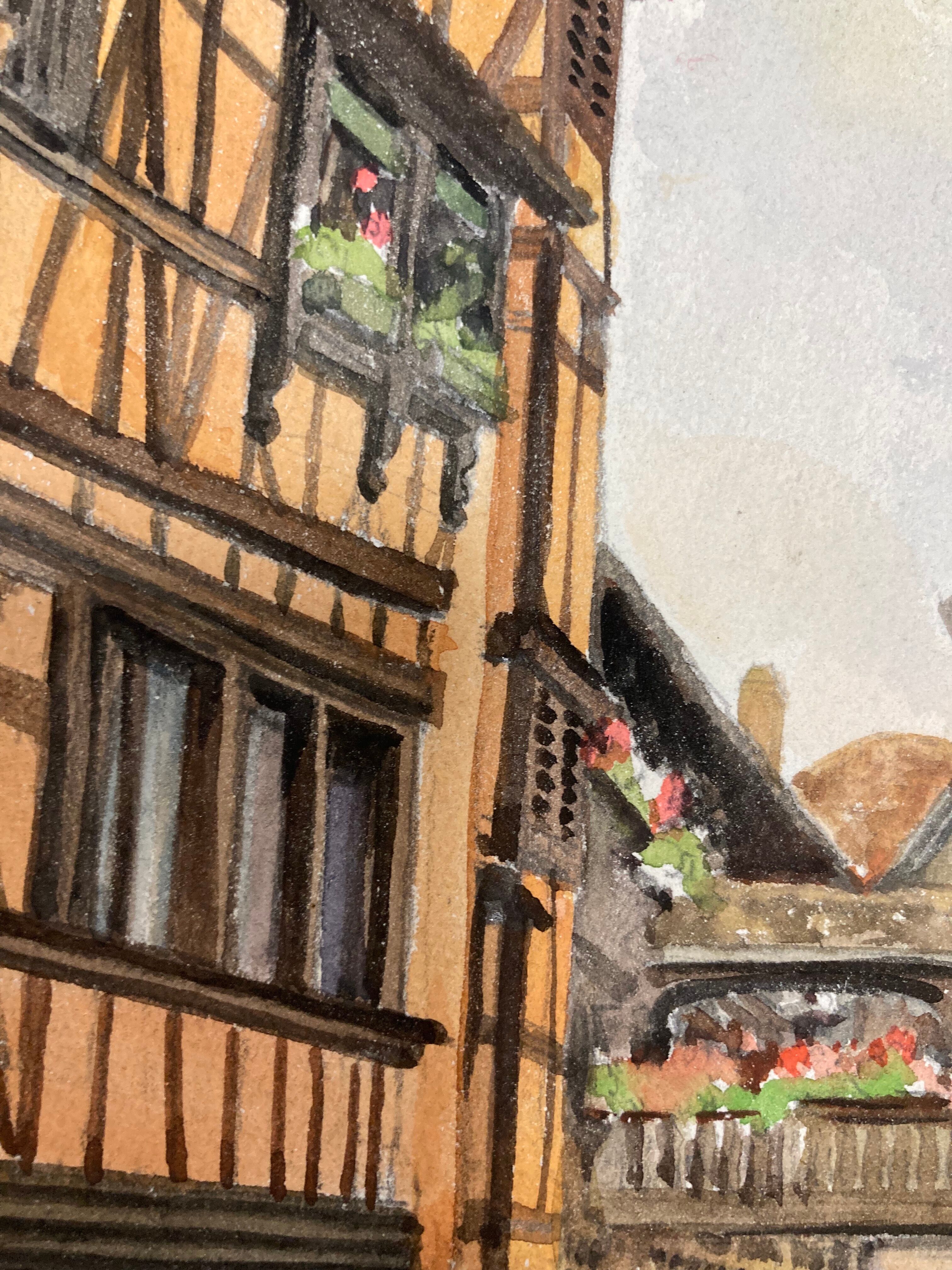 Watercolor vintage village view