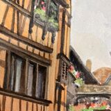 Watercolor vintage village view