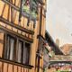 Watercolor vintage village view