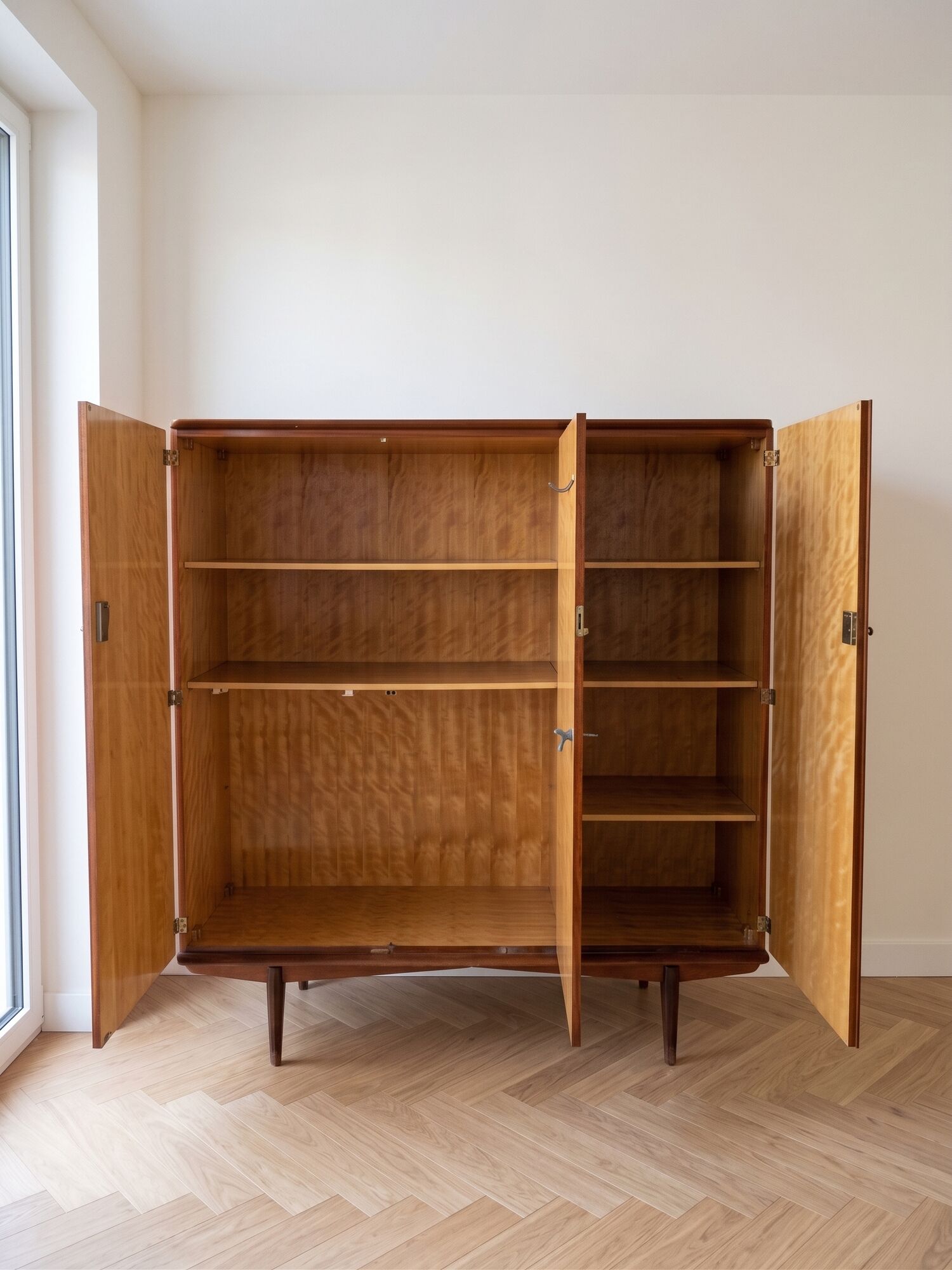 1950s wooden storage furniture with a mirror