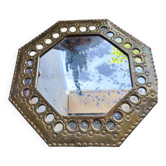 Miroir ancien , hexagonal en laiton style oriental