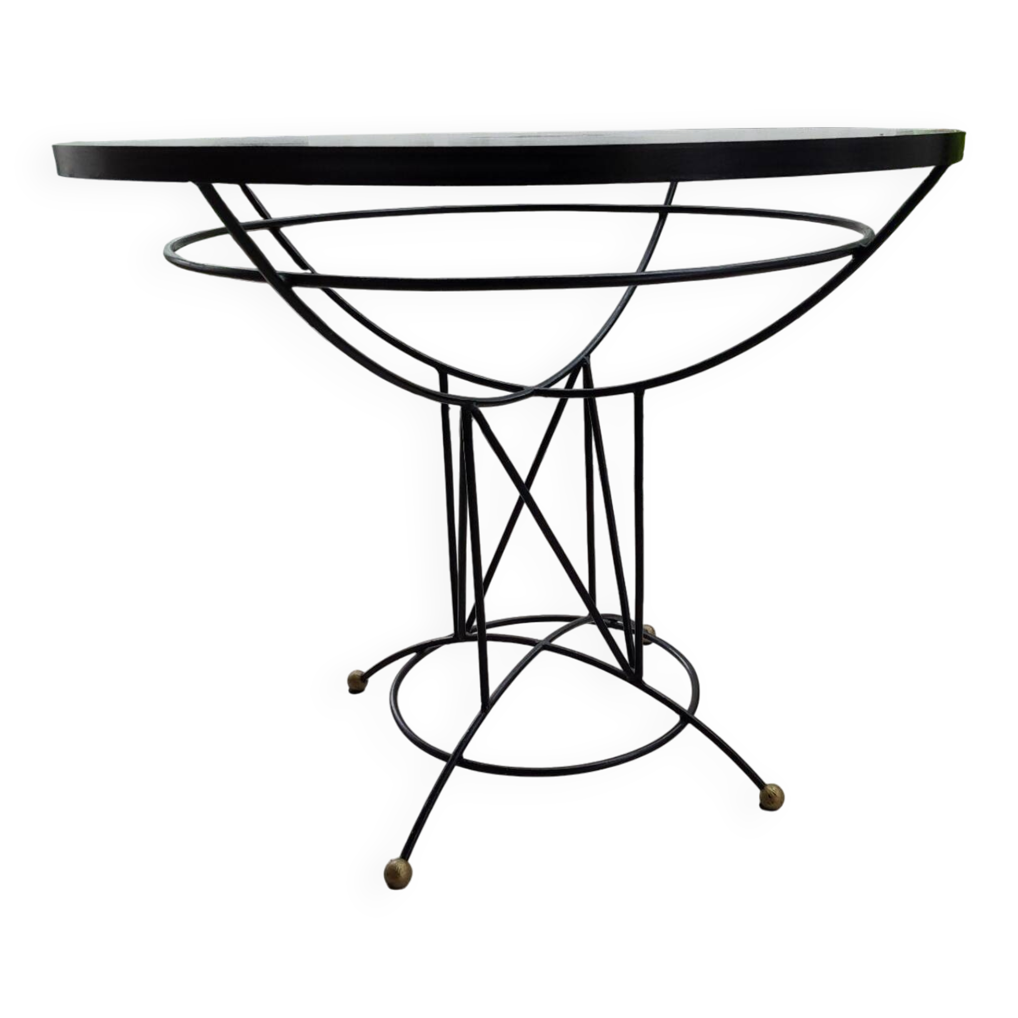 Round dining table "Atomic Age" in wrought iron and glass – 1950s/60s