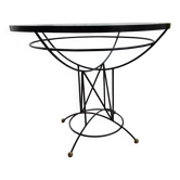 Round dining table "Atomic Age" in wrought iron and glass – 1950s/60s