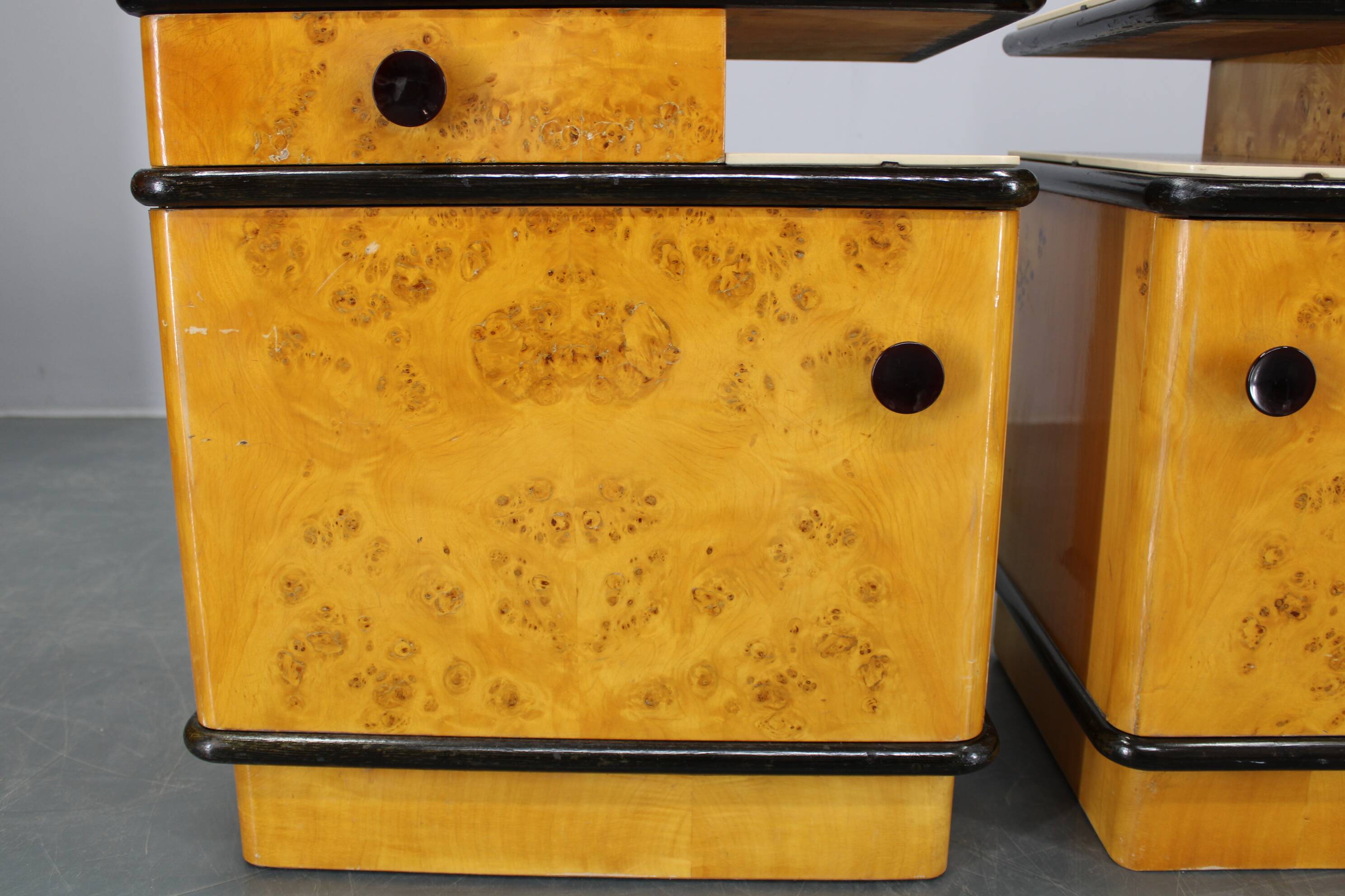 1950s Pair of  Bedside Tables /Night stands in Birch Finish, Czechoslovakia