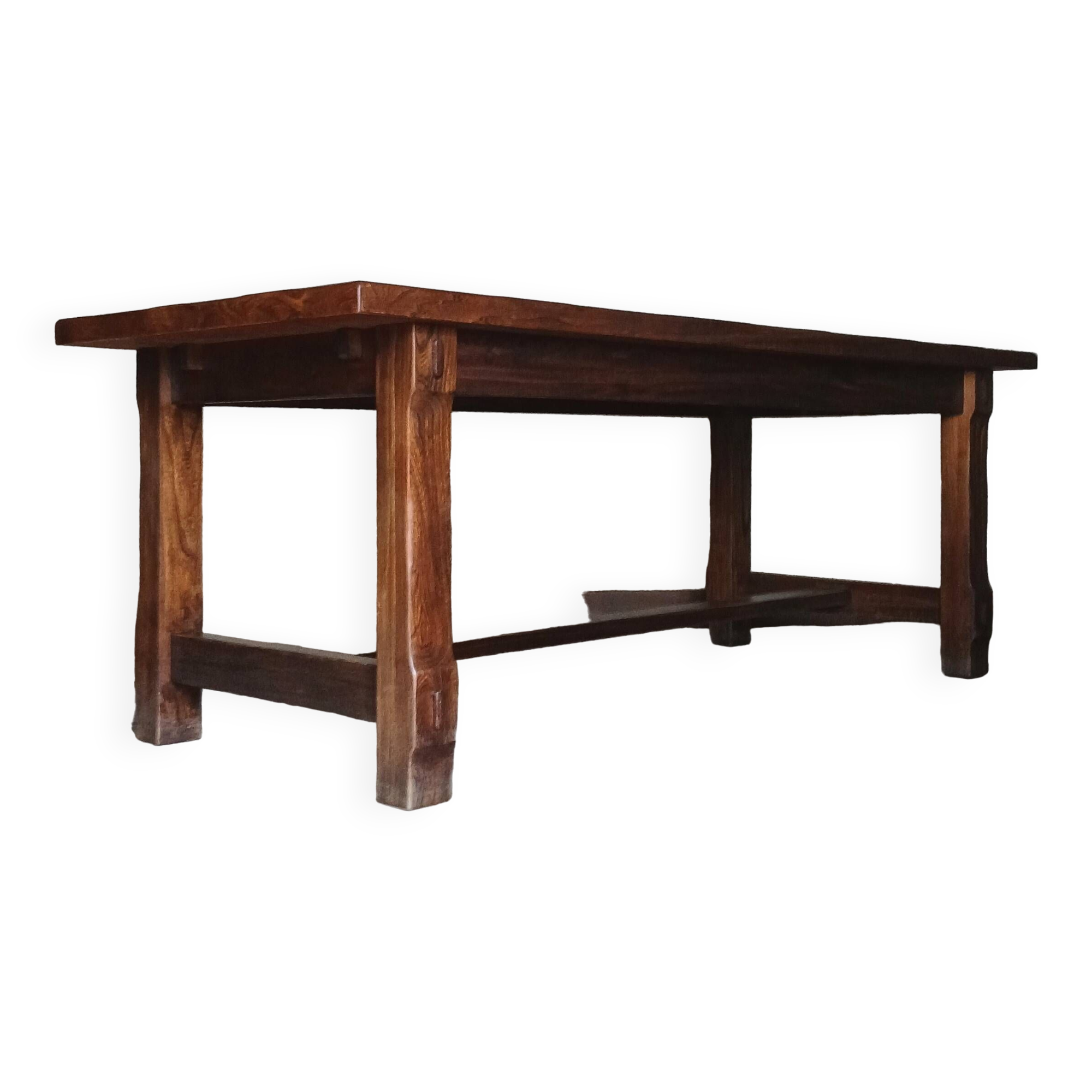 Table de ferme XXL rustique brutaliste "Olavi" en orme teinté NF meubles 12 convives