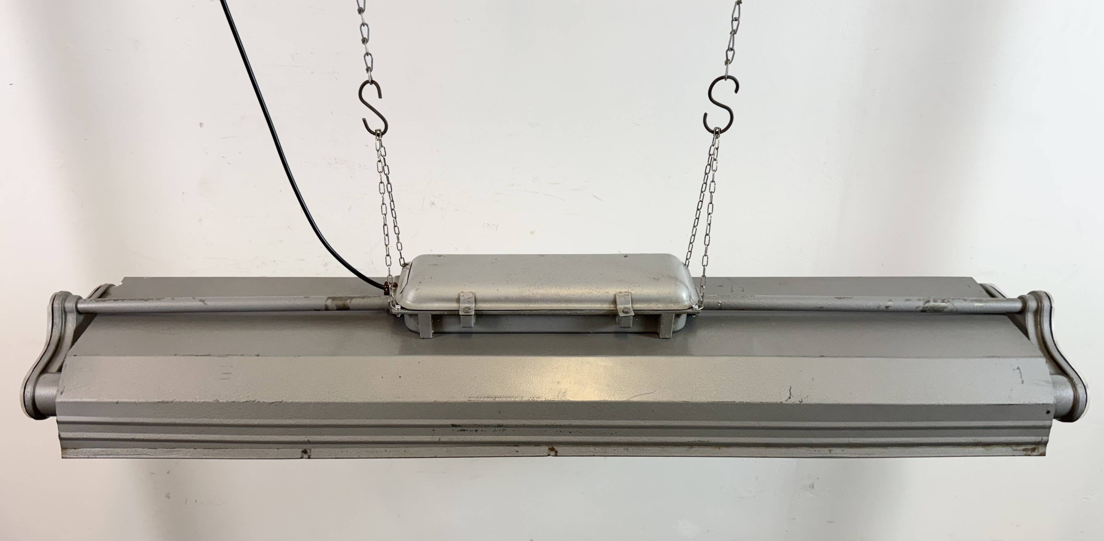 Grey Industrial Hanging Tube Light from Polam Gdansk, 1970s