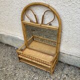 Vintage rattan wall shelf with mirror