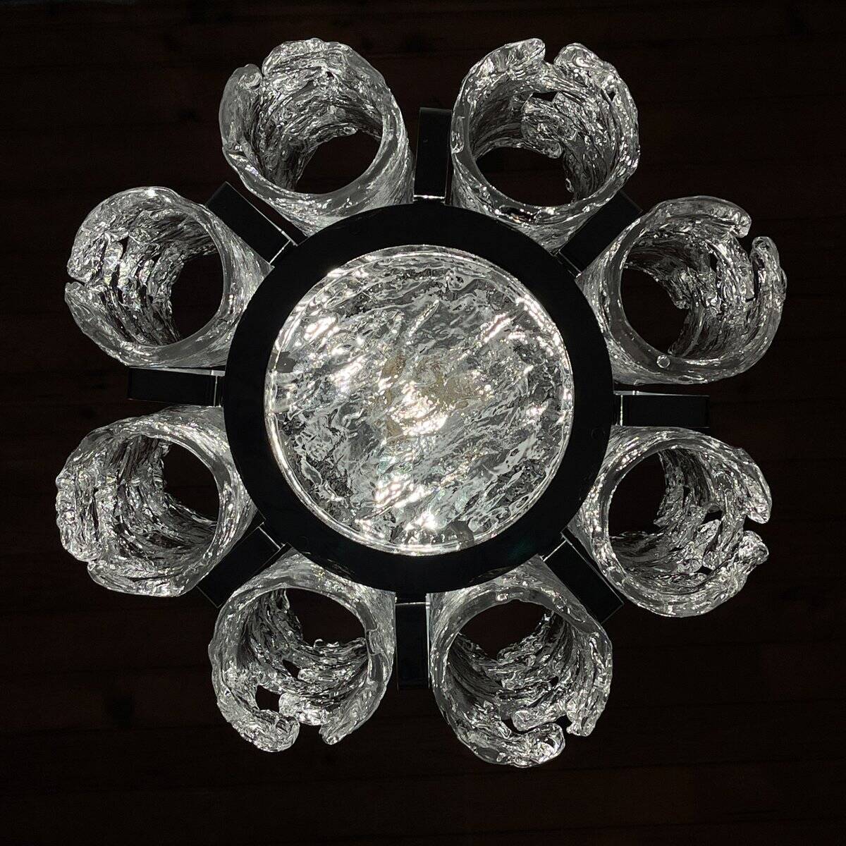 Vintage Ice Murano Chandelier by AV Mazzega, Italy, 1970s