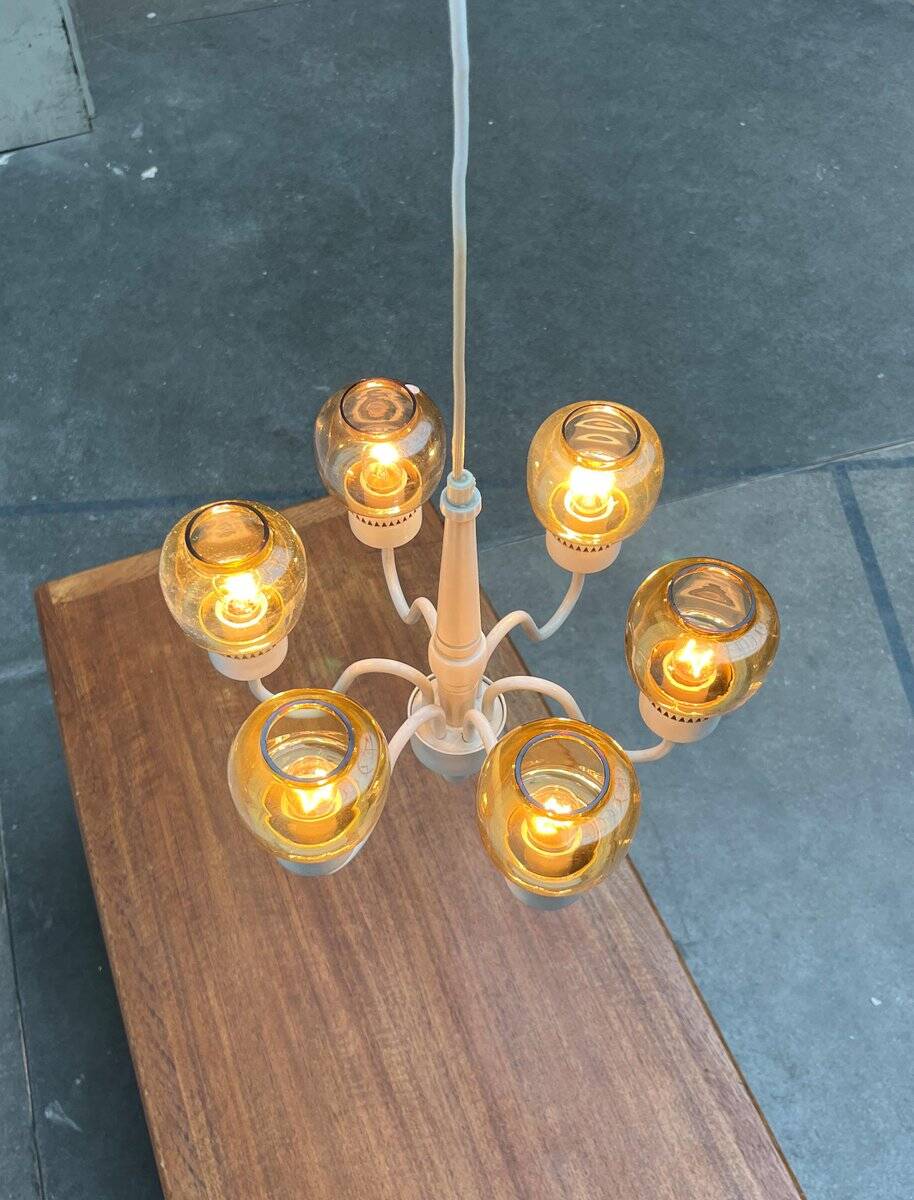 Swedish mid-century chandelier T526 with amber glass by Hans-Agne Jakobsson for Hans-Agne Jakobsson Ab, 1960s.