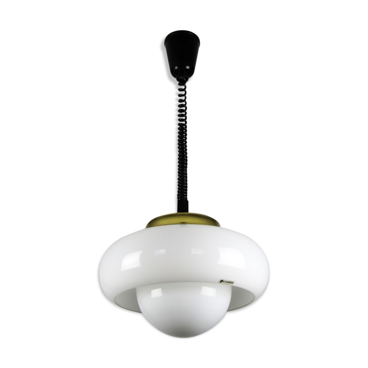 White and gold Space Age pendant lamp by Harvey Guzzini for Meblo, 1970s