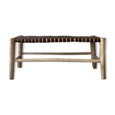Banc brut en bois et cuir fauve