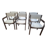 Set of 6 wooden and fabric chairs