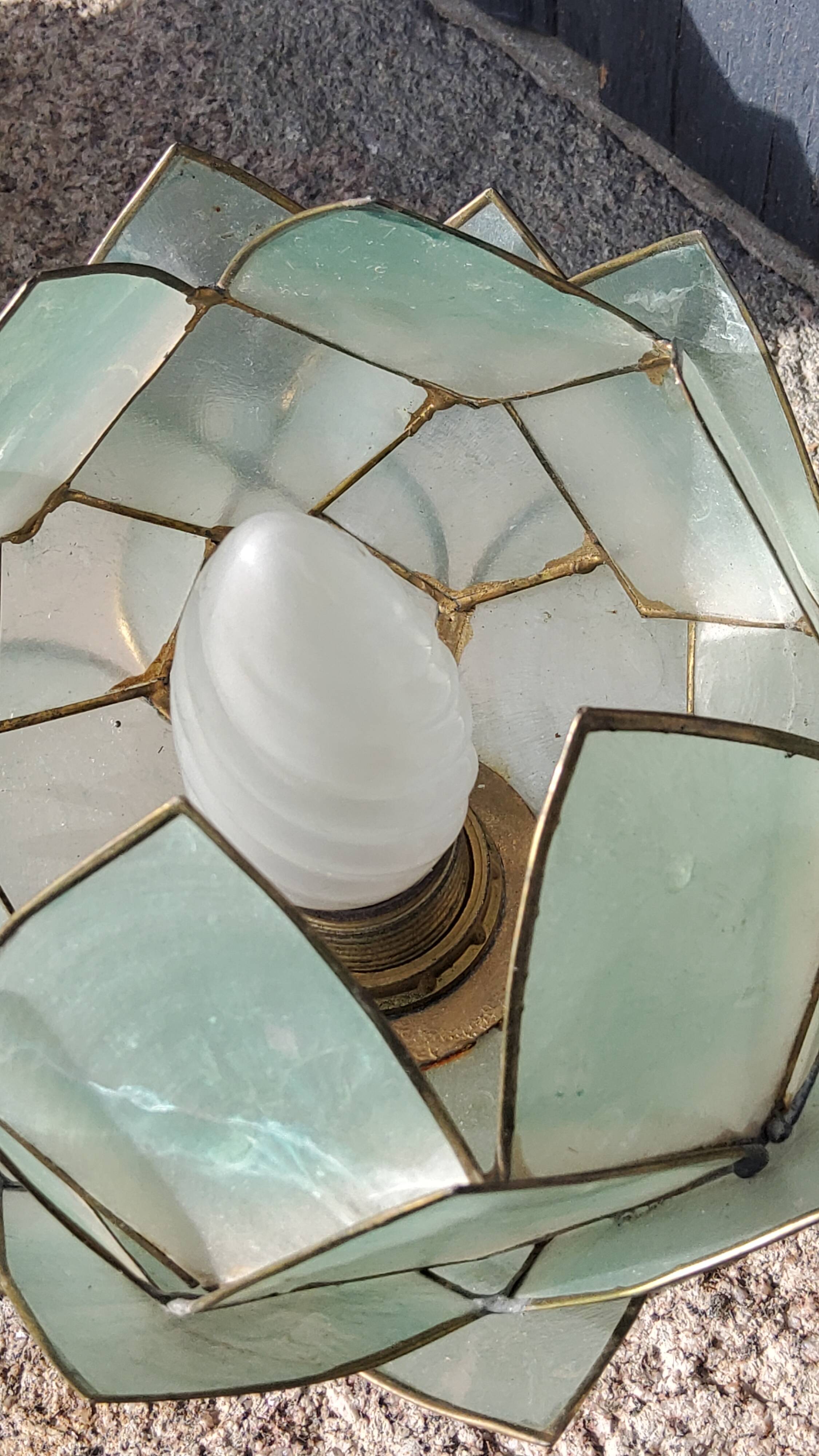 Pair of designer table lamps in turquoise blue green capiz mother-of-pearl from the 70s
