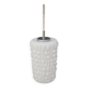Seventies design white textured opaline tube pendant light