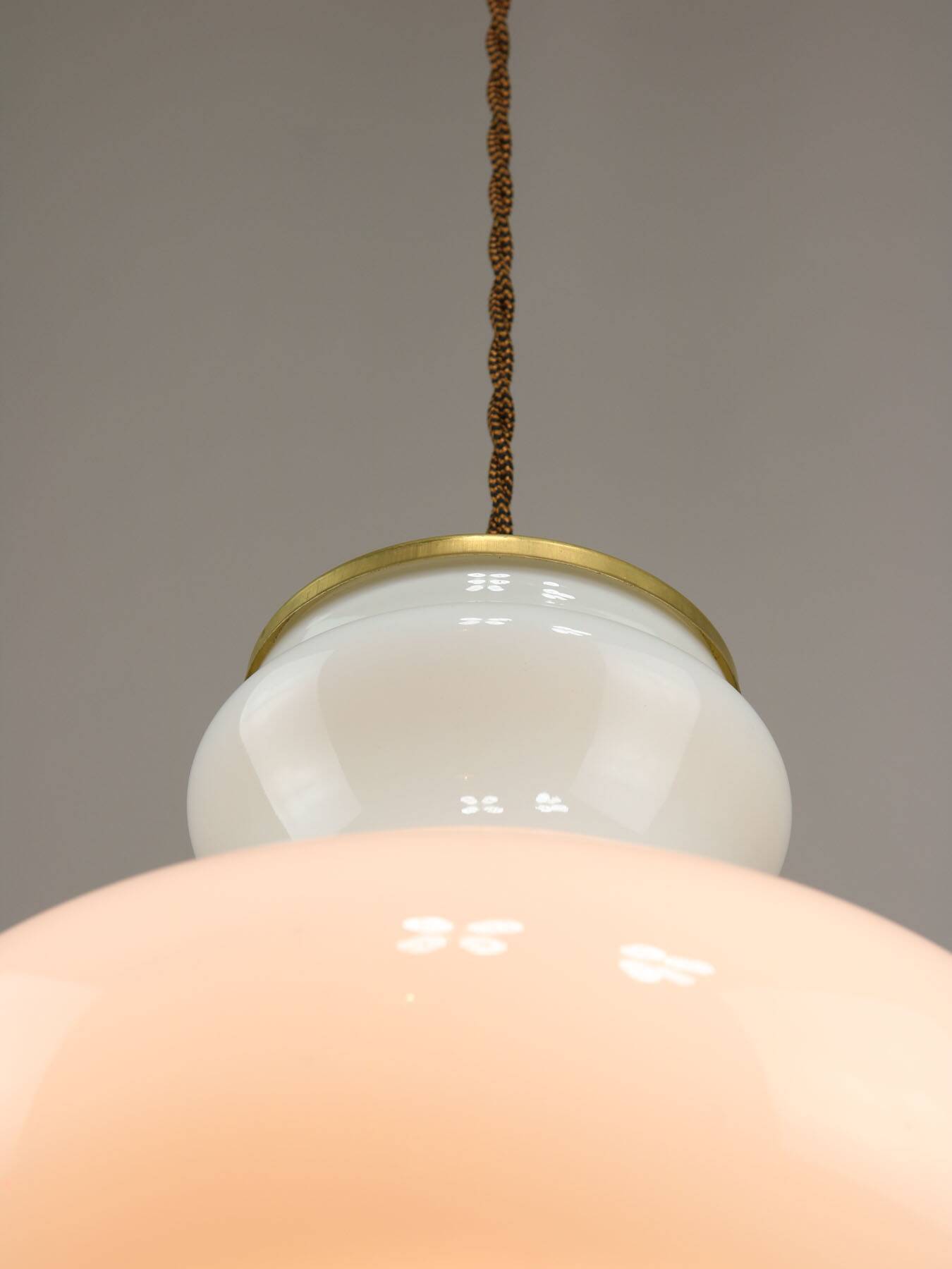 Mid-Century Italian Brass and Opaline Pendant Lamp