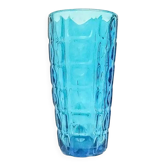 Envelope vase, mid-century modern, blue glass, Ząbkowice, Poland, 1970s