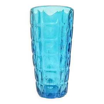 Envelope vase, mid-century modern, blue glass, Ząbkowice, Poland, 1970s