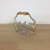 Liquor service, 6 glasses and metal structure