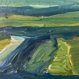 Vintage Painting Abstract Modernist Landscape By Thabe Carlson 1971