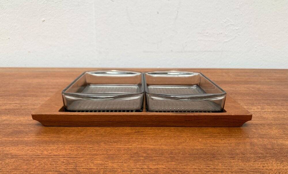 Plateau danois en teck du milieu du siècle avec verres de Lüthje Wood, lot de 3