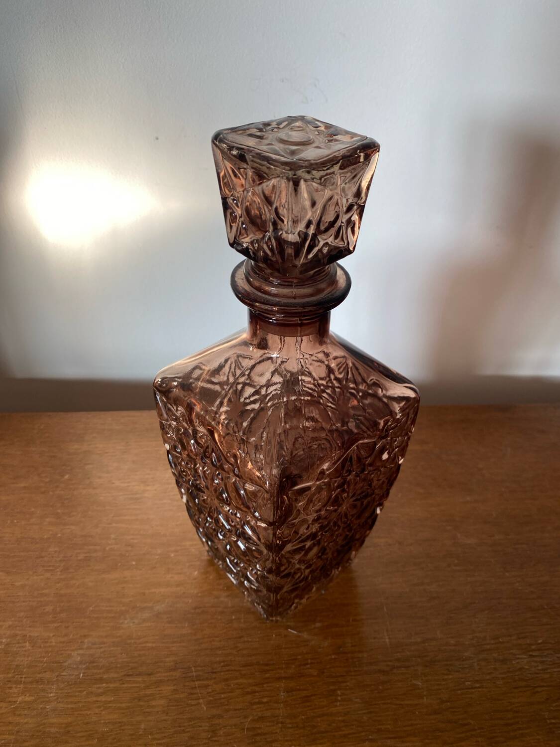 Antique whiskey decanter + vintage brown molded glass stopper