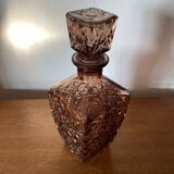 Carafe a whisky liqueur ancienne + bouchon en verre moulé brun vintage