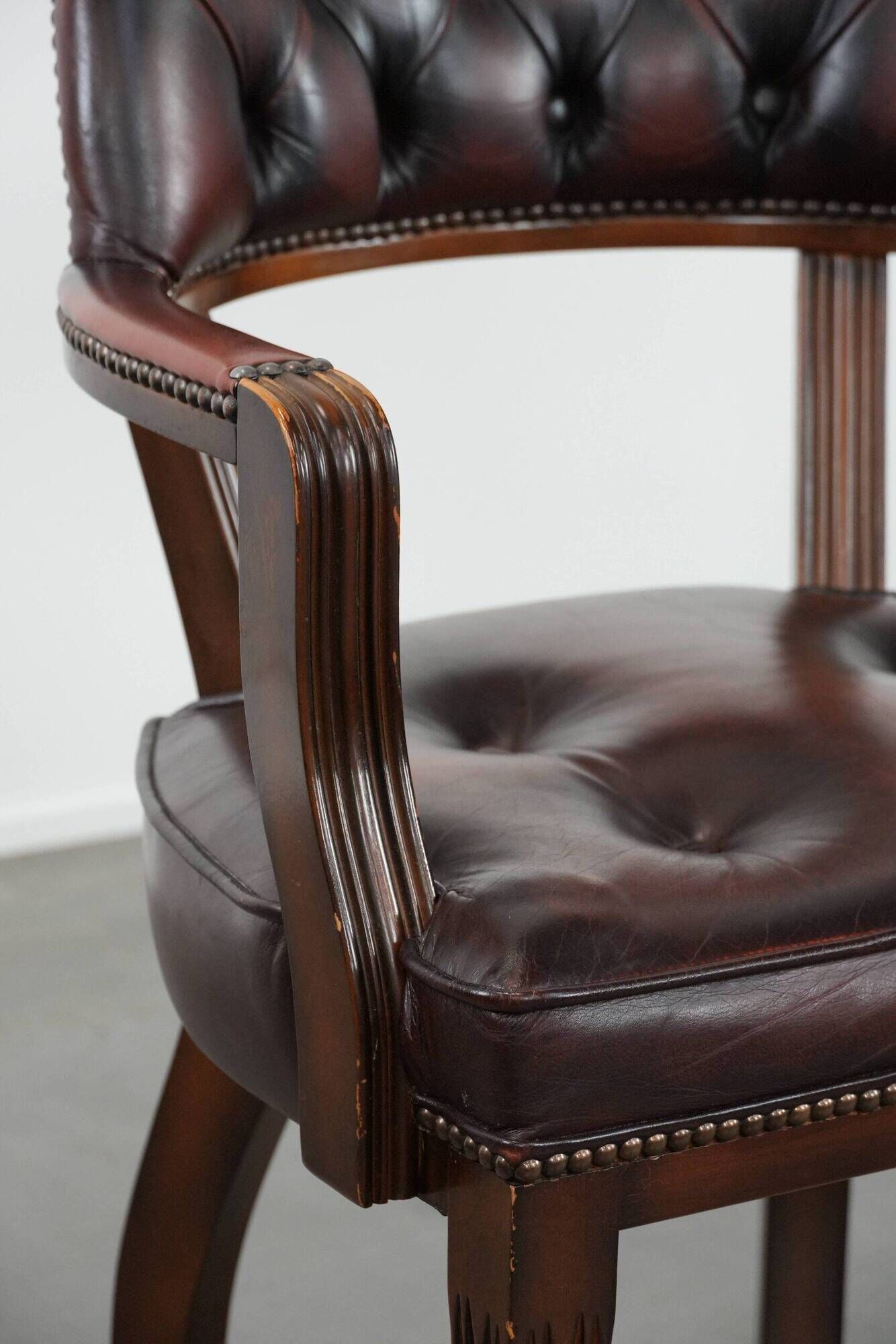 Set of four cowhide leather Chesterfield dining chairs in English style
