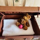 Fabric and leather suitcase