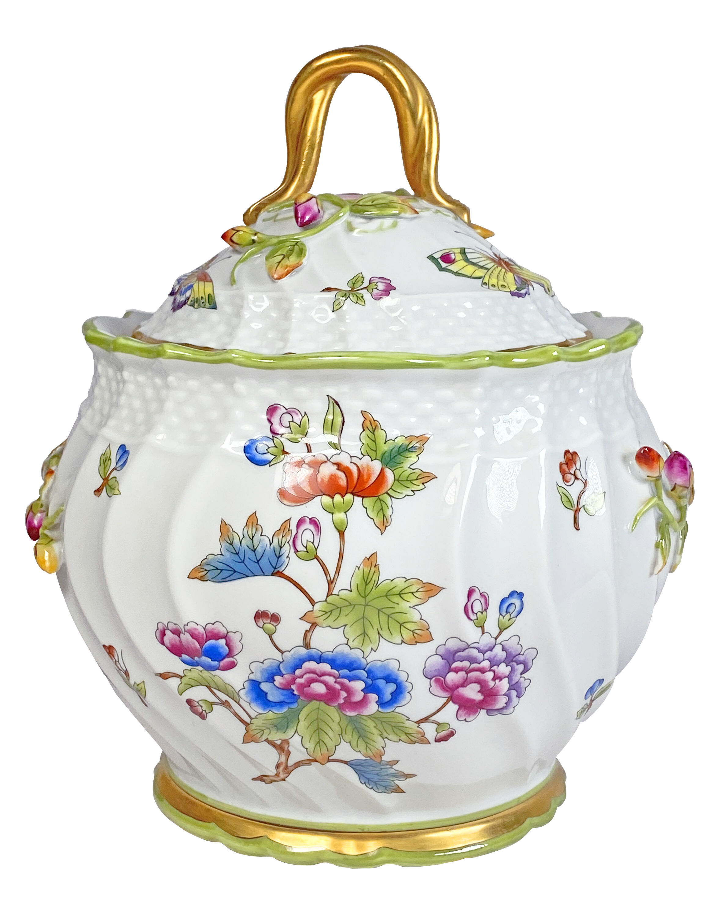 Bonbonniere in Italian porcelain from Florence, signed, Herend style, gilded with 24 carat gold