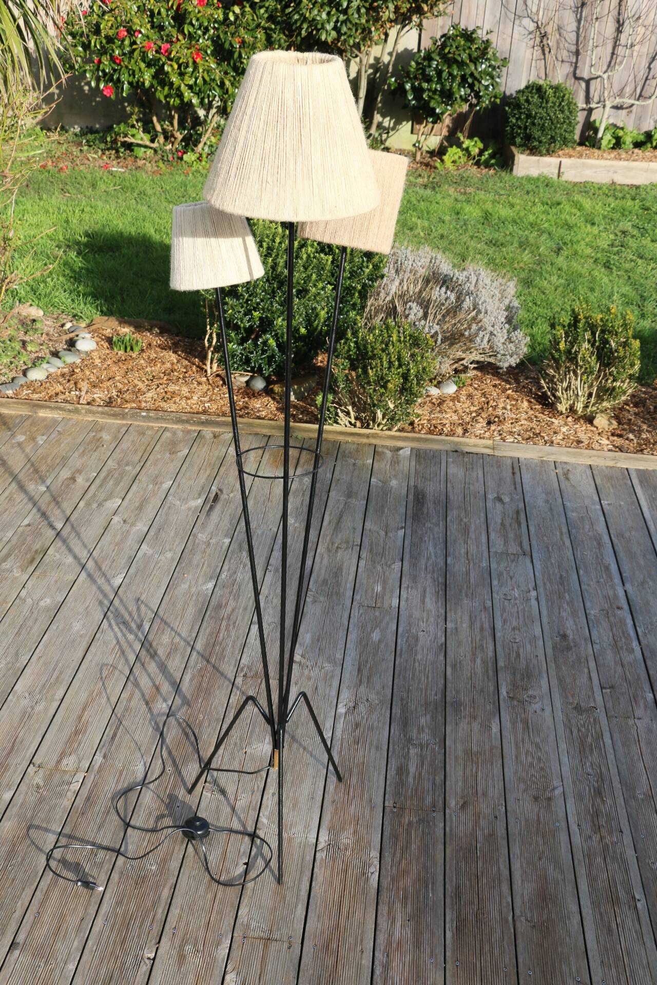 Black metal tripod floor lamp 1950