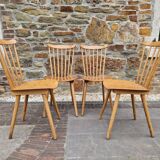 Set of 4 Baumann wooden chairs, 1950-60